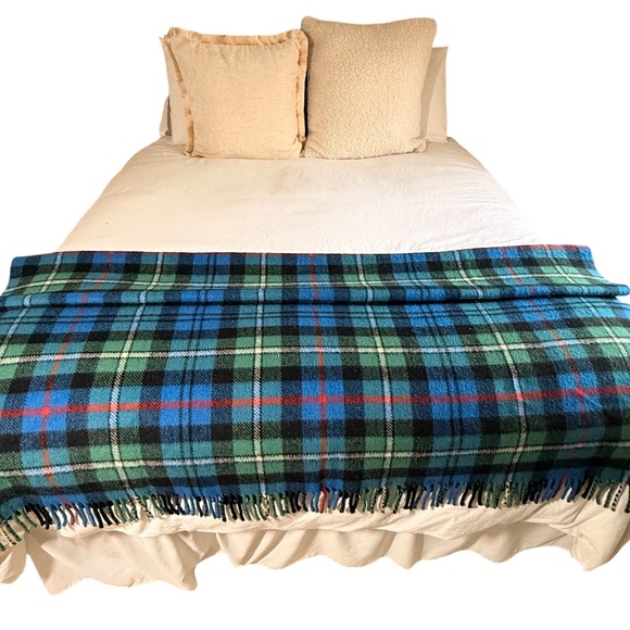 Hilltop Other - Hilltop 100% Wool Tartan Throw Blanket Made in Scotland Blue Green Plaid Fringe
